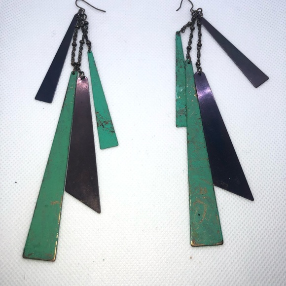 Mint Green Rustic Geometric Earrings